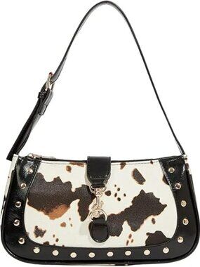 Women’s Cow Print Studded Underarm Bag Zipper Buckle Shoulder Handbag NEW